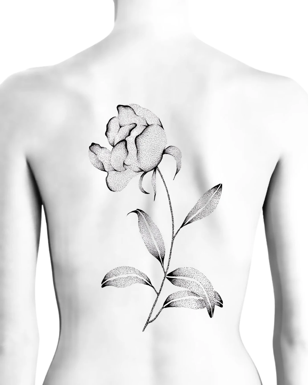 Propuesta de flor con hojas sobre la espalda