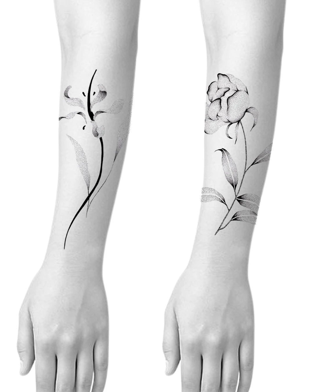 Propuestas de flores con tallos sobre antebrazos