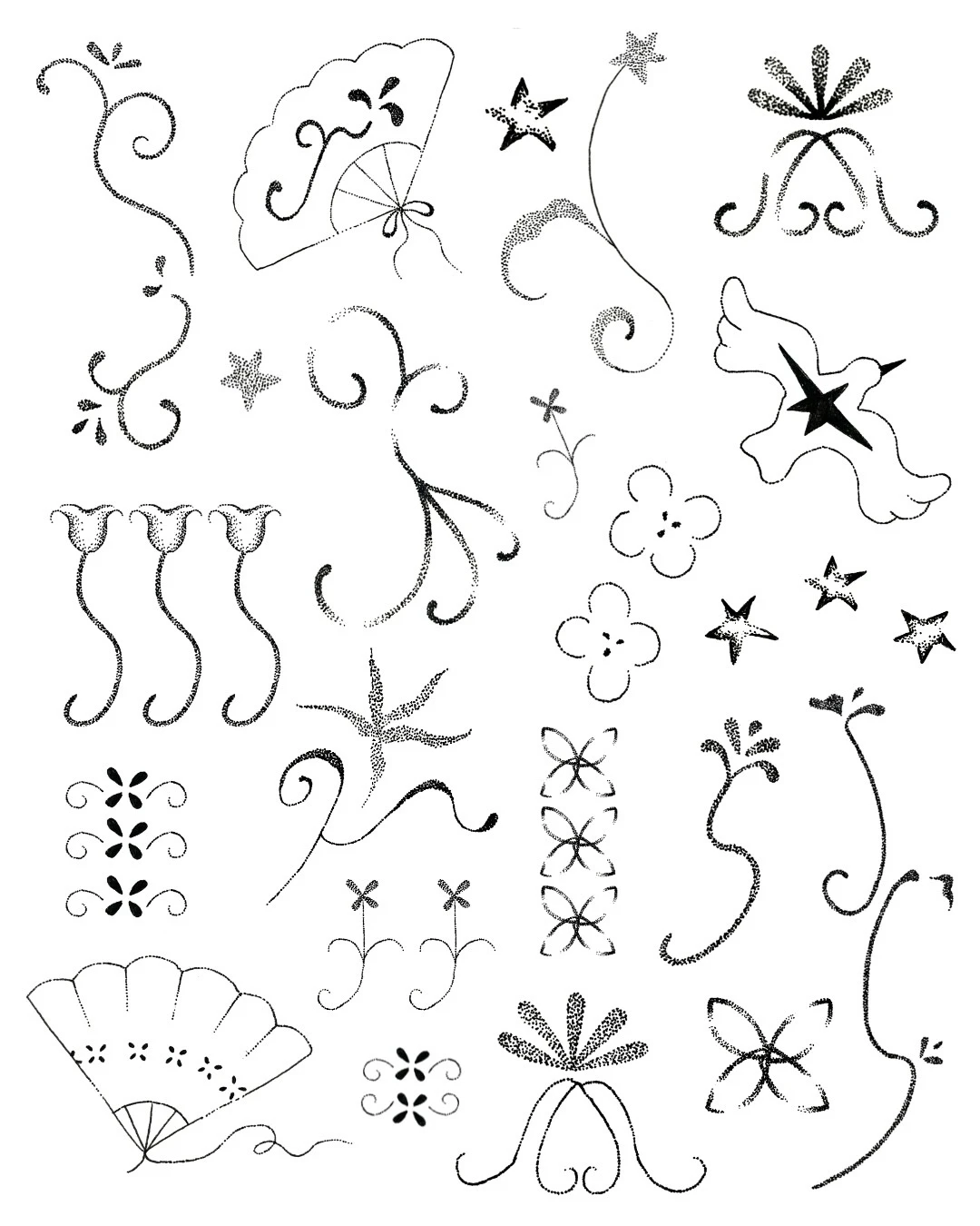 Planilla de abanicos, estrellas y ornamentos